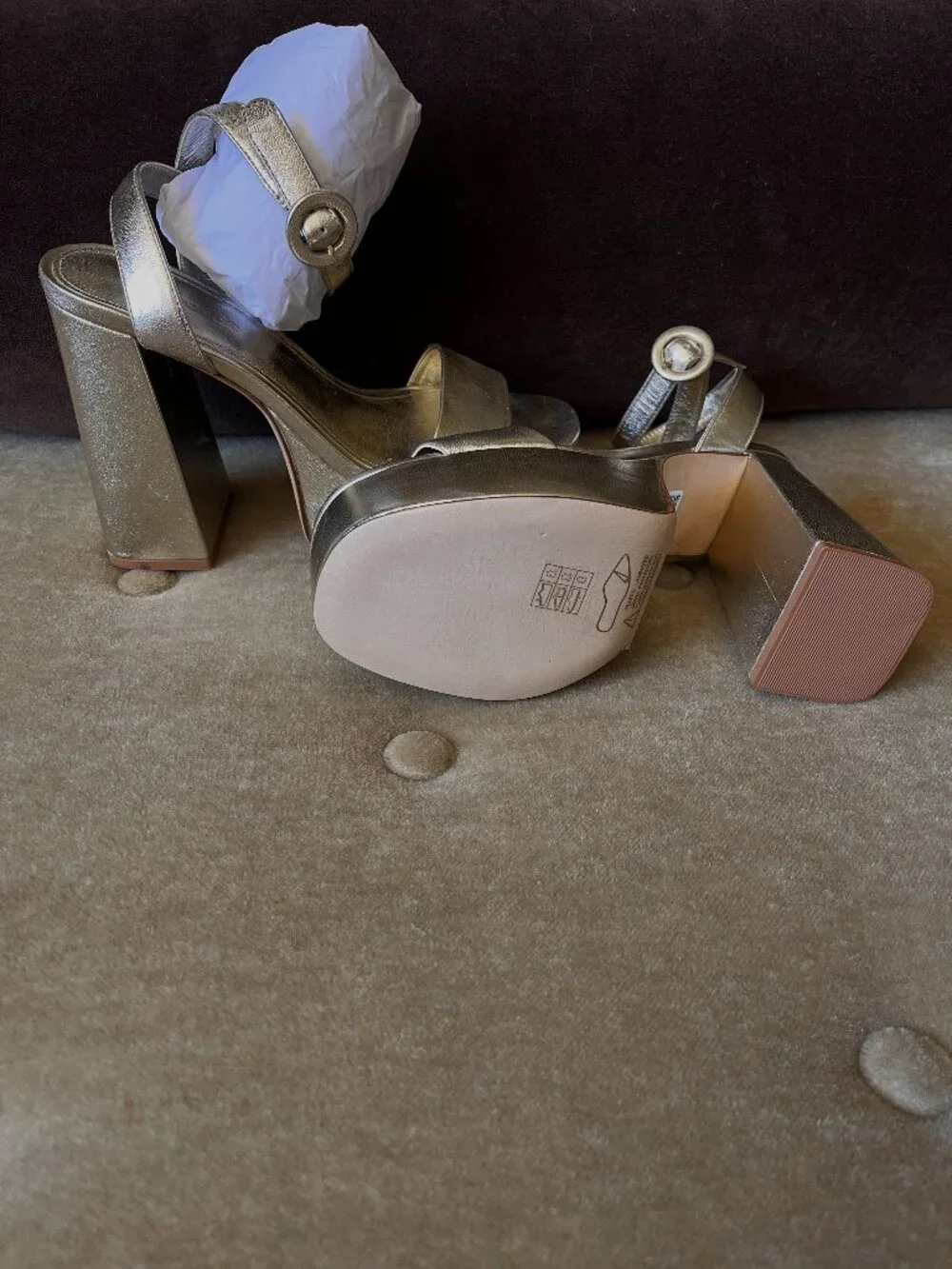 Never worn- Larroudé Metallic Gold Dolly Platform Sandals size 5 US